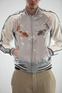 Sukajan Japanese Jacket Satin Reversible CherryBlossoms Carp