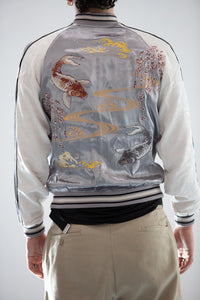 Sukajan Japanese Jacket Satin Reversible CherryBlossoms Carp