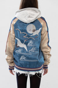 Sukajan Japanese Jacket Satin Reversible Crane Moon Wave