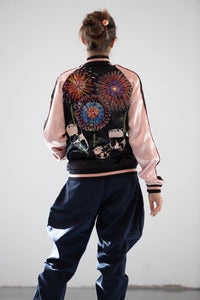 Sukajan Japanese Jacket Satin Reversible Fireworks Panda