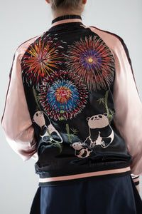 Sukajan Japanese Jacket Satin Reversible Fireworks Panda