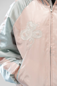 Sukajan Japanese Jacket Satin White Dragon