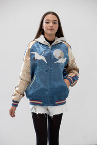 Sukajan Japanese Jacket Satin Reversible Crane Moon Wave