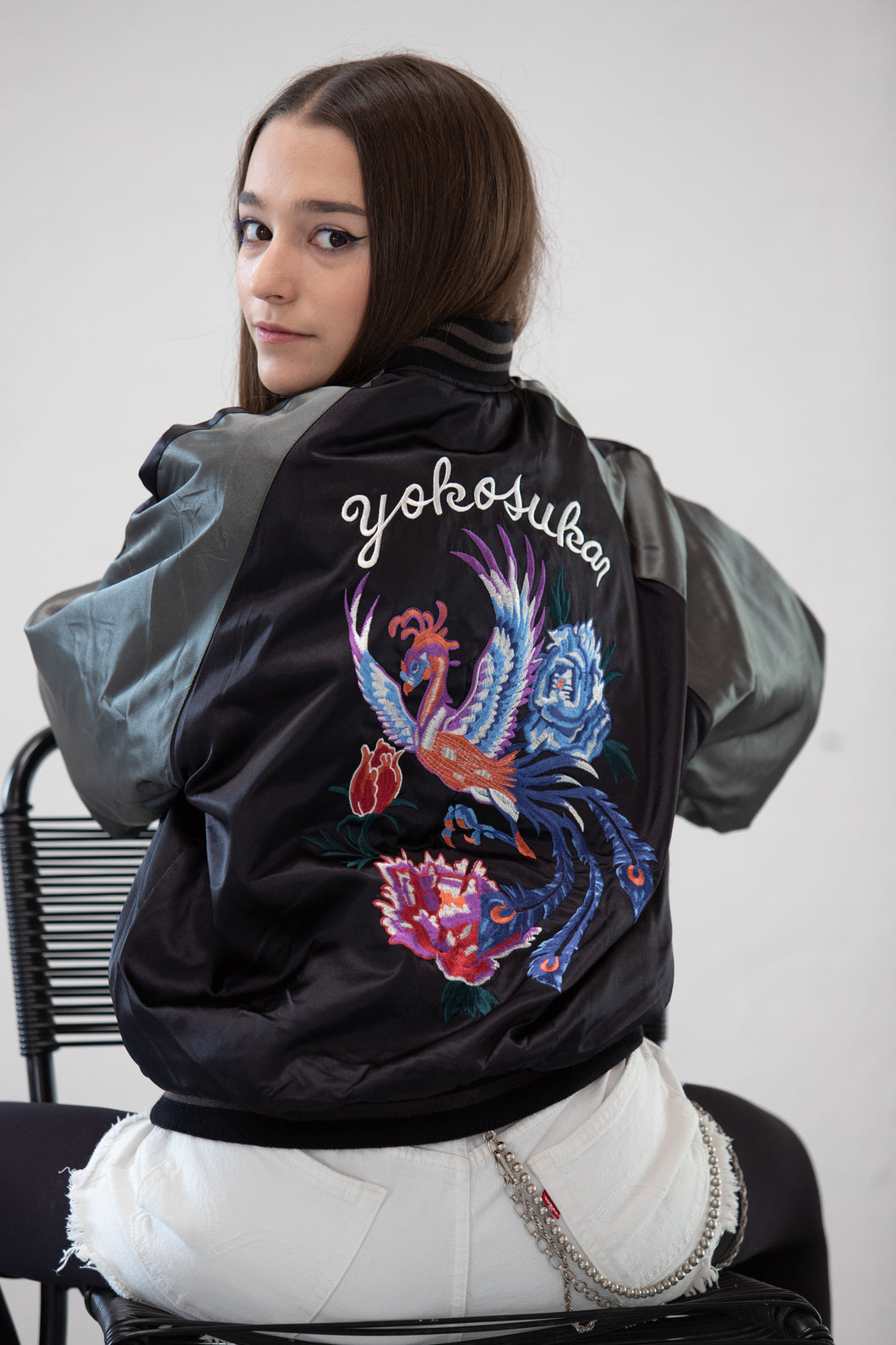 Sukajan Japanese Jacket Satin Phoenix and Roses