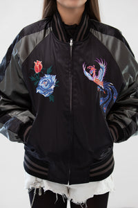 Sukajan Japanese Jacket Satin Phoenix and Roses