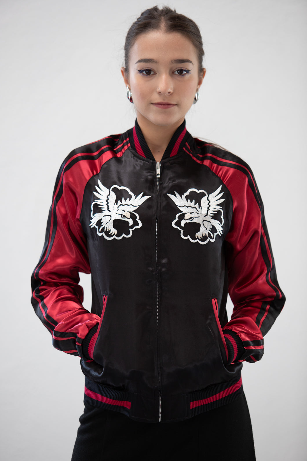 Sukajan Japanese Jacket Satin Reversible White Dragon Eagle