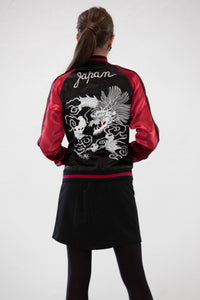 Sukajan Japanese Jacket Satin Reversible White Dragon Eagle