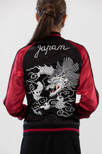 Sukajan Japanese Jacket Satin Reversible White Dragon Eagle