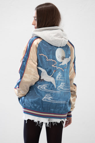 Sukajan Japanese Jacket Satin Reversible Crane Moon Wave