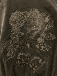 Sukajan Japanese Jacket Velvet Black on Black Dragon and Fuji