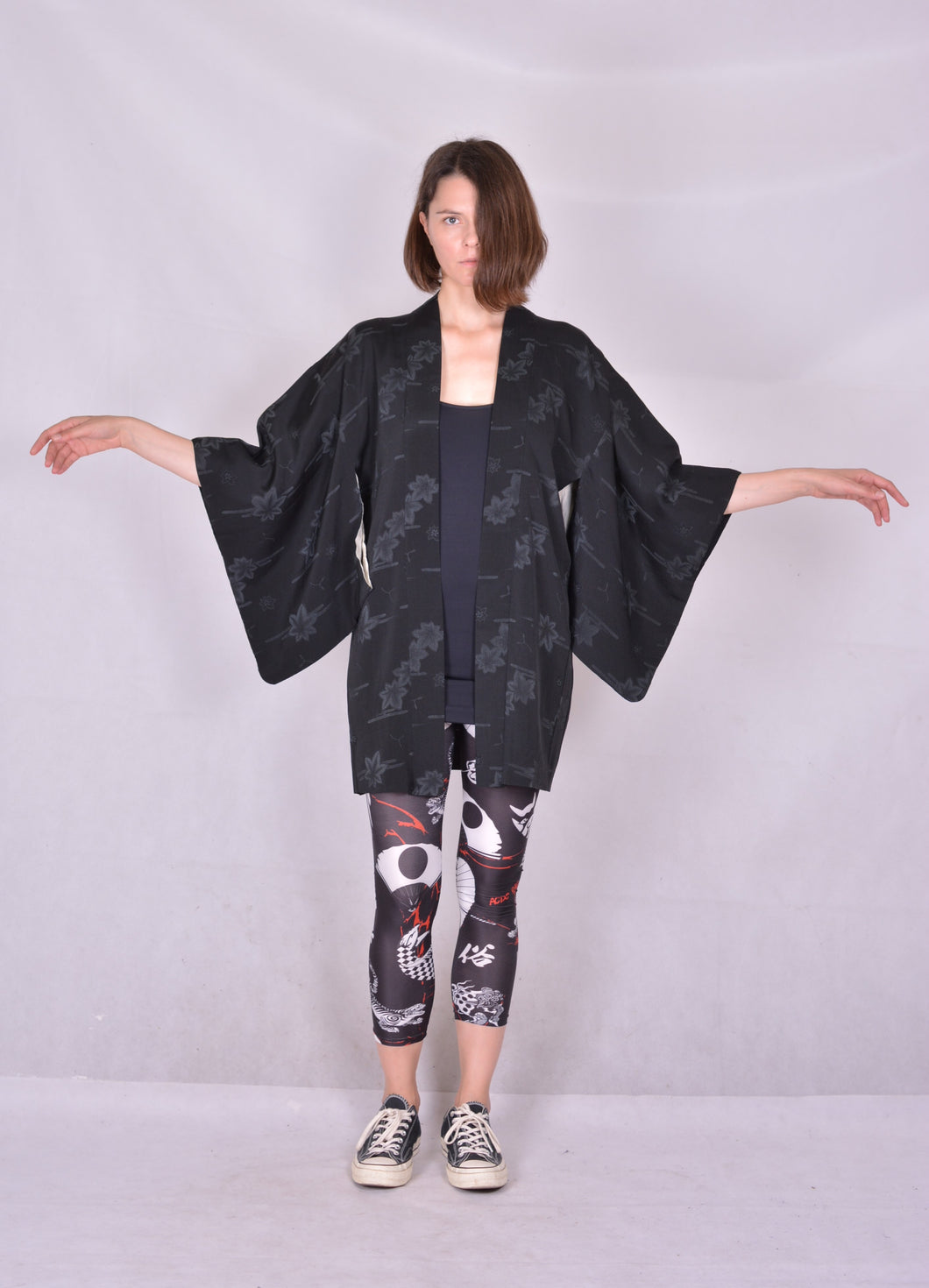 Haori Kimono Jacket Sukashi  Kaede Vintage Black