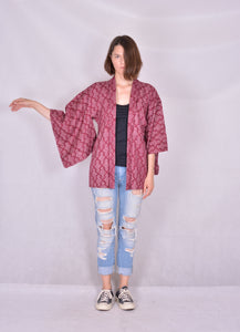 Haori Kimono Jacket Shibori Vintage Wine Red