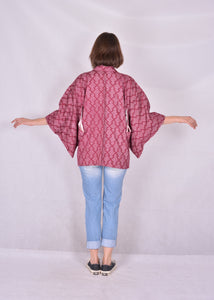 Haori Kimono Jacket Shibori Vintage Wine Red