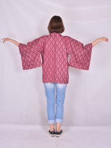 Haori Kimono Jacket Shibori Vintage Wine Red