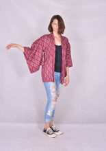 Cargar imagen en el visor de la galería, Haori Kimono Jacket Shibori Vintage Wine Red