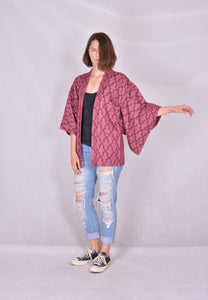 Haori Kimono Jacket Shibori Vintage Wine Red