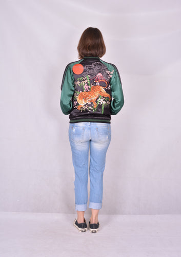 Sukajan Japanese Jacket Satin Reversible Tiger Bamboo Sakura