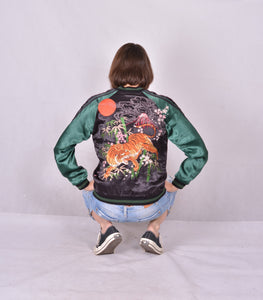 Sukajan Japanese Jacket Satin Reversible Tiger Bamboo Sakura