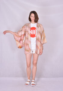 Haori Kimono Jacket Shibori Vintage Salmon Pink