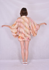 Haori Kimono Jacket Shibori Vintage Salmon Pink