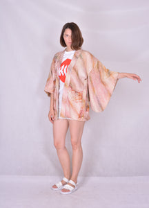 Haori Kimono Jacket Shibori Vintage Salmon Pink