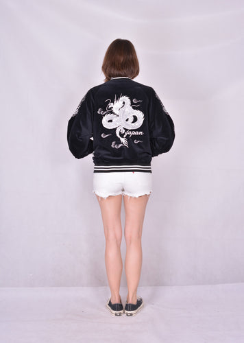 Sukajan Japanese Jacket Velvet White Dragon