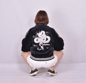 Sukajan Japanese Jacket Velvet White Dragon