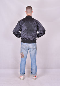 Sukajan Japanese Jacket Satin Black on Black Tiger and Bamboo