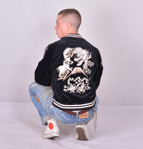 Sukajan Japanese Jacket Velvet Dragon and Fuji