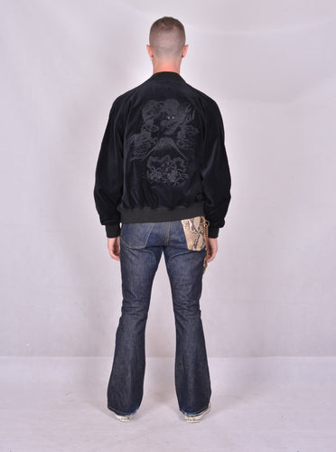 Sukajan Japanese Jacket Velvet Black on Black Dragon and Fuji