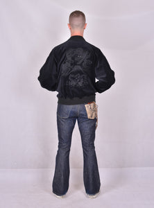 Sukajan Japanese Jacket Velvet Black on Black Dragon and Fuji