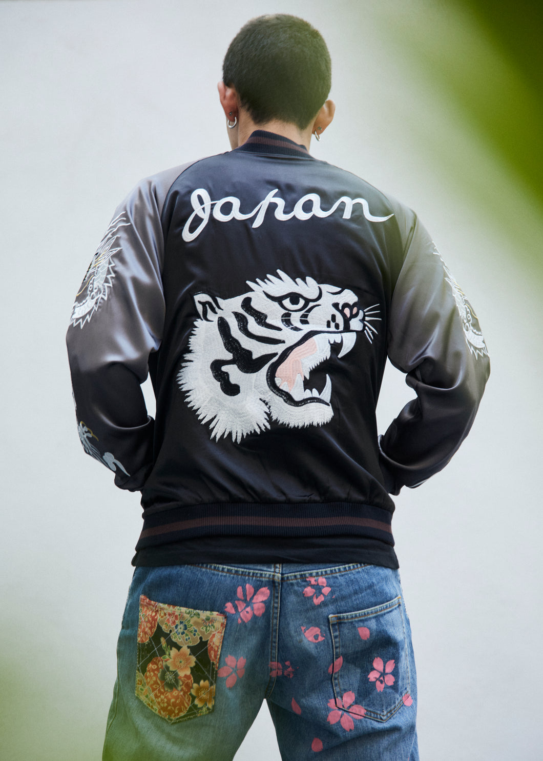 Sukajan Japanese Jacket Satin Reversible White Tiger Eagle