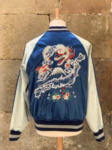 Sukajan Japanese Jacket Satin Velvet Reversible Map Dragon